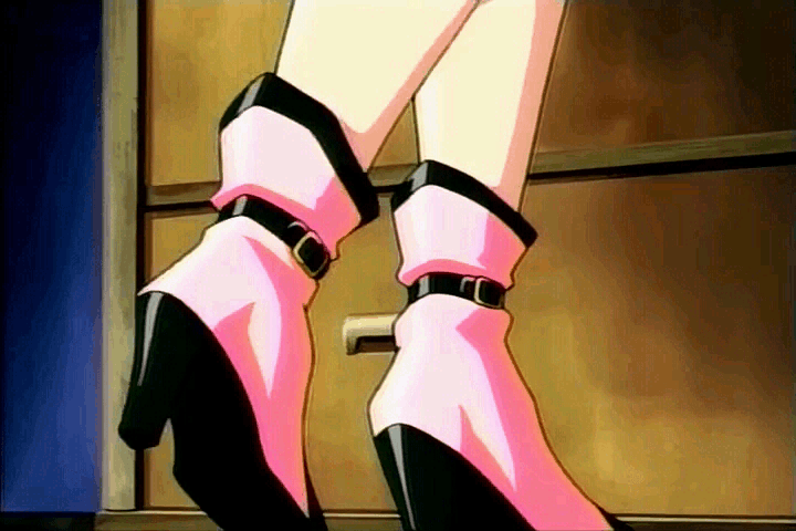 animated animated_gif boots bouncing_breasts breasts brown_hair erect_nipples high_heel_boots high_heels legs nanako_kaitai_shinsho pink_dress
