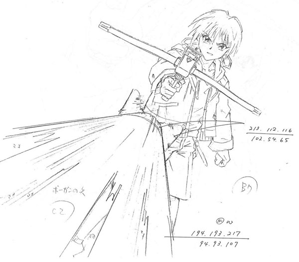 1girl anime_opening bow_(weapon) concept_art crossbow monochrome solo tsukiyono_omi weapon weiss_kreuz weiss_kreuz_gluhen