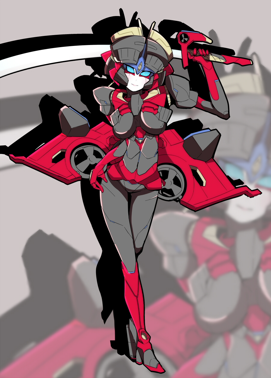 autobot blue_eyes breasts high_heels isogai_yuuji mecha_girl sword transformers windblade_(transformers)