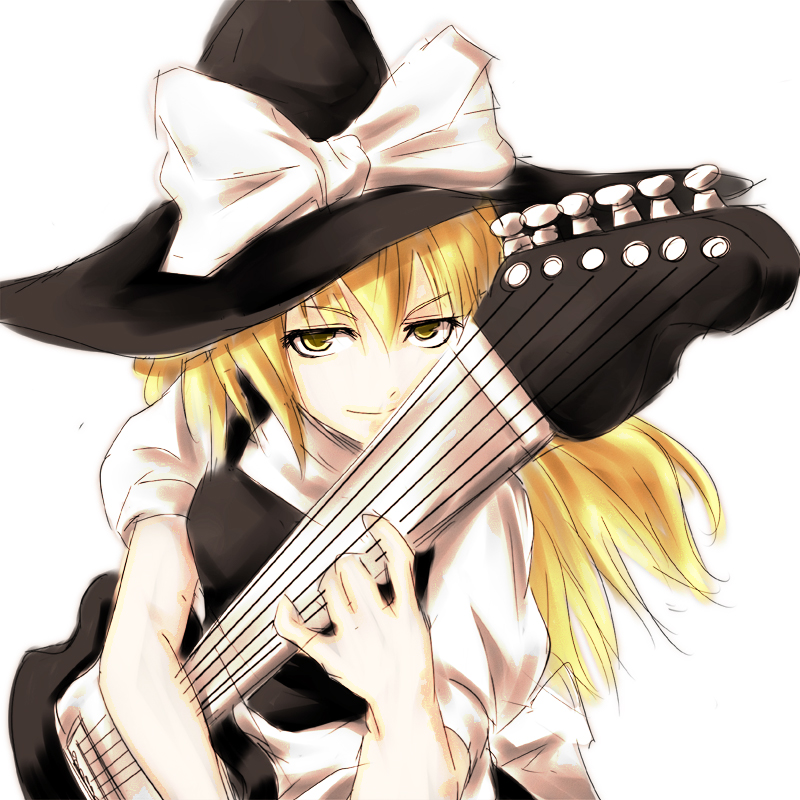 bad_id bad_pixiv_id blonde_hair copycat_(dryfood) electric_guitar guitar hat instrument kirisame_marisa solo touhou witch_hat yellow_eyes