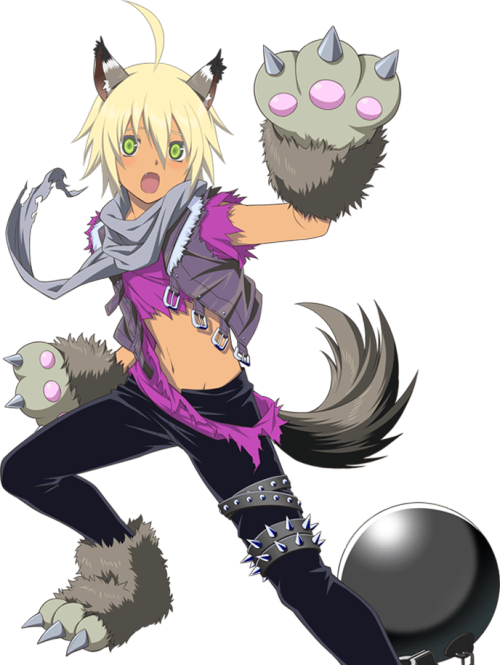 1boy animal_ears animal_tail ball_and_chain blonde_hair cat_ears cat_tail emil_castagnier fang full_body green_eyes male_focus midriff official_art paws tail tales_of_(series) tales_of_link tales_of_symphonia tales_of_symphonia_knight_of_ratatosk