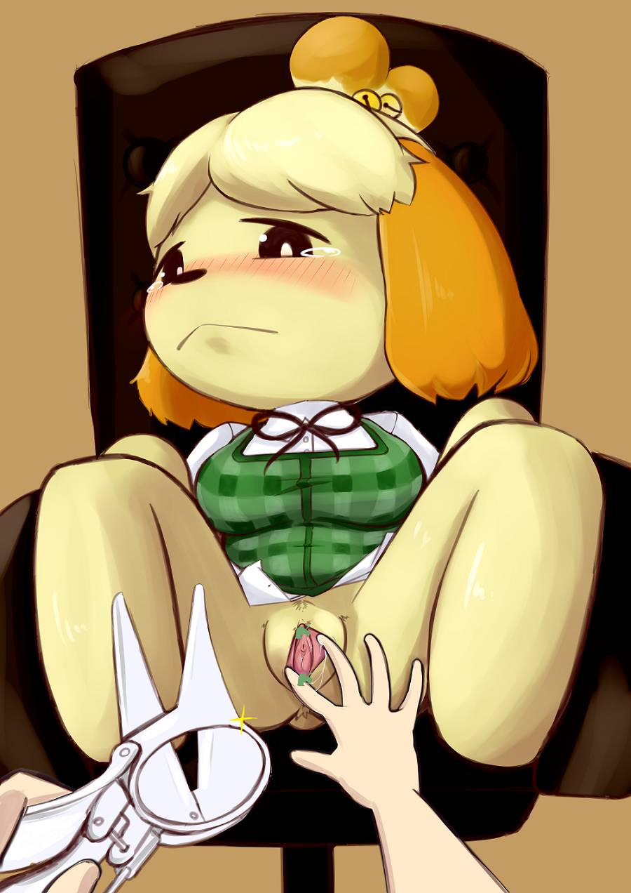 animal_crossing artist_request blush censored dog doubutsu_no_mori examination furry nintendo pussy shizue_(animal_crossing) shizue_(doubutsu_no_mori) speculum spread_legs spread_pussy tears