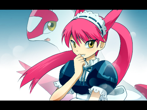 gen_3_pokemon latias maid personification pokemon pokemon_(creature) pokemon_special red_hair smile solo yellow_eyes