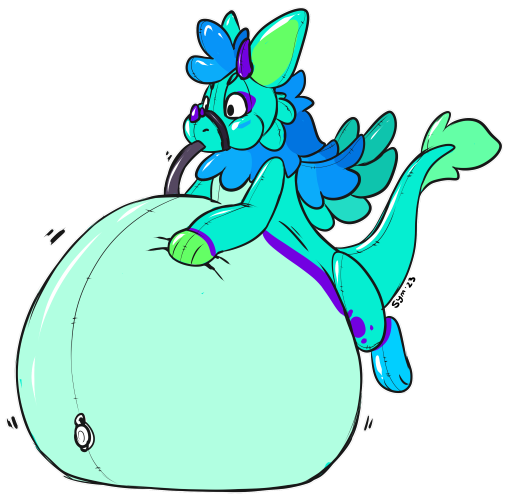 animate_inanimate belly belly_expansion blue_body dragon expansion feathered_wings feathers inflatable inflation living_inflatable mane pool_toy symrea wings