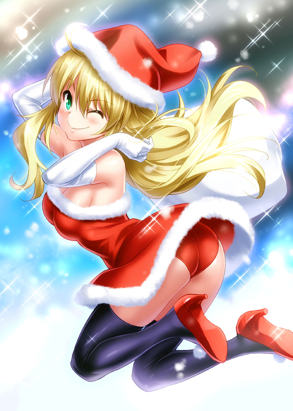 ass christmas cleavage dress heels hoshii_miki pantsu the_idolm@ster thighhighs zen