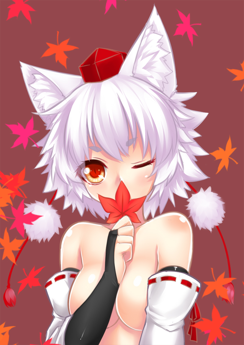 animal_ears inubashiri_momiji ookami_ryuu topless touhou