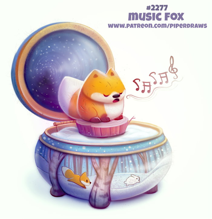 ambiguous_gender black_eyes brown_fur canid canine cryptid-creations eyes_closed feral fox fur humor lagomorph mammal music music_box note open_mouth orange_fur pun rabbit simple_background snow solo_focus tree visual_pun white_background white_fur winter