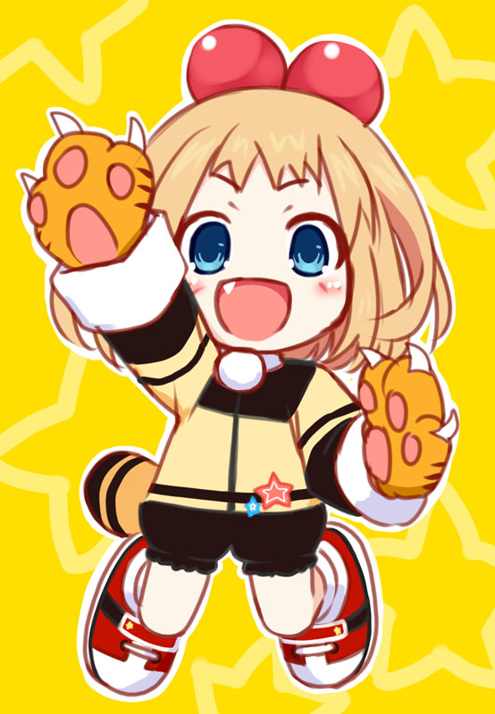 bad_id bad_pixiv_id blonde_hair blush chibi claws fang gloves hair_ornament kamia_(not_found) neptune_(series) open_mouth paw_gloves paws pish sketch smile solo tail