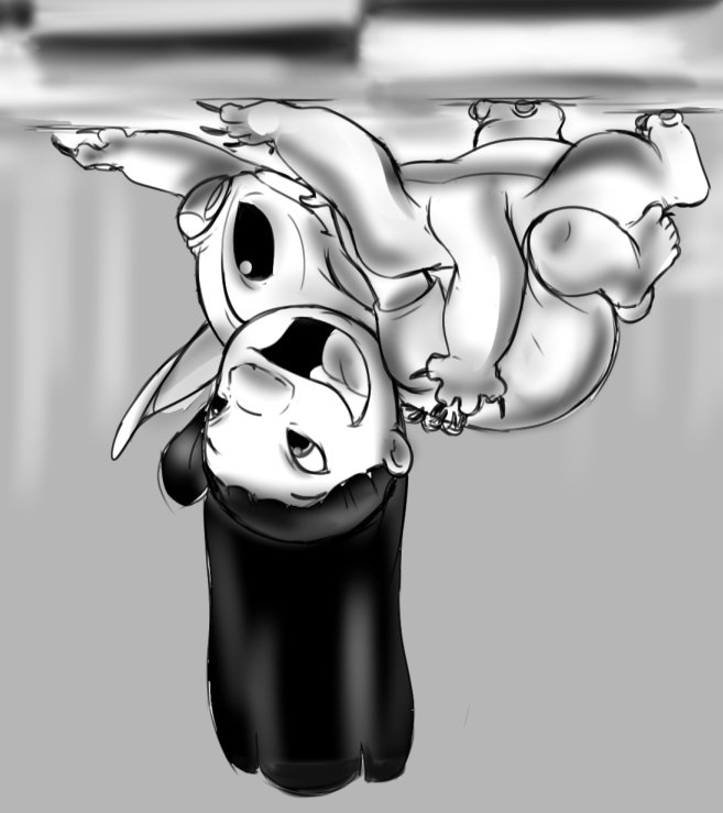 2019 4_arms 4_fingers 5_toes alien carrying claws clothed clothing crawling digital_drawing_(artwork) digital_media_(artwork) disney duo experiment_(species) greyscale hair human lilo_and_stitch lilo_pelekai long_hair lullaby-of-the-lost mammal monochrome multi_arm multi_limb open_mouth open_smile piggyback sketch smile stitch toes upside_down