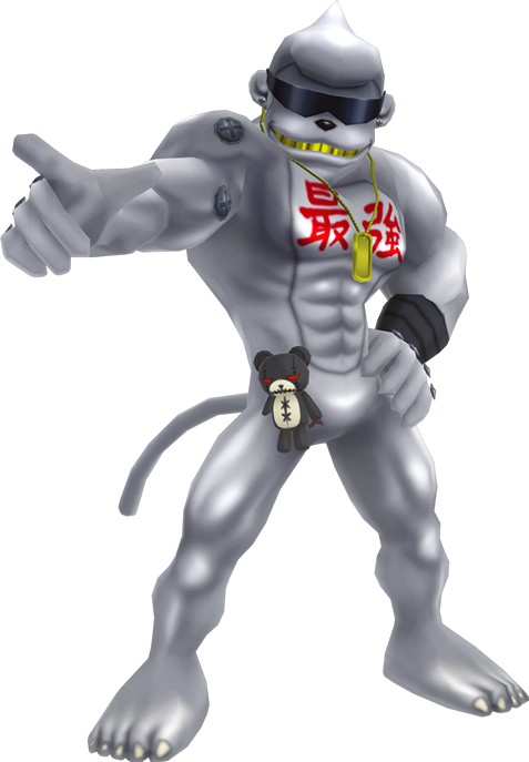 bracelet digimon digimon_world_-next_0rder- dog_tags full_body game_model gold_teeth jewelry metaletemon monster no_humans official_art pointing_finger screw smile solo stuffed_animal stuffed_toy sunglasses translated transparent_background warumonzaemon