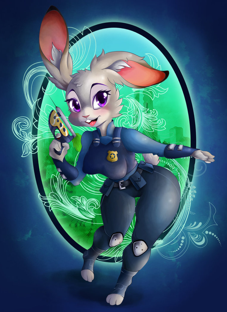 anthro artist-apprentice587 badge blush breasts clothed clothing cute disney female fur grey_fur hi_res judy_hopps lagomorph long_ears mammal nipple_bulge police_uniform purple_eyes rabbit short_stack solo standing uniform wide_hips zootopia