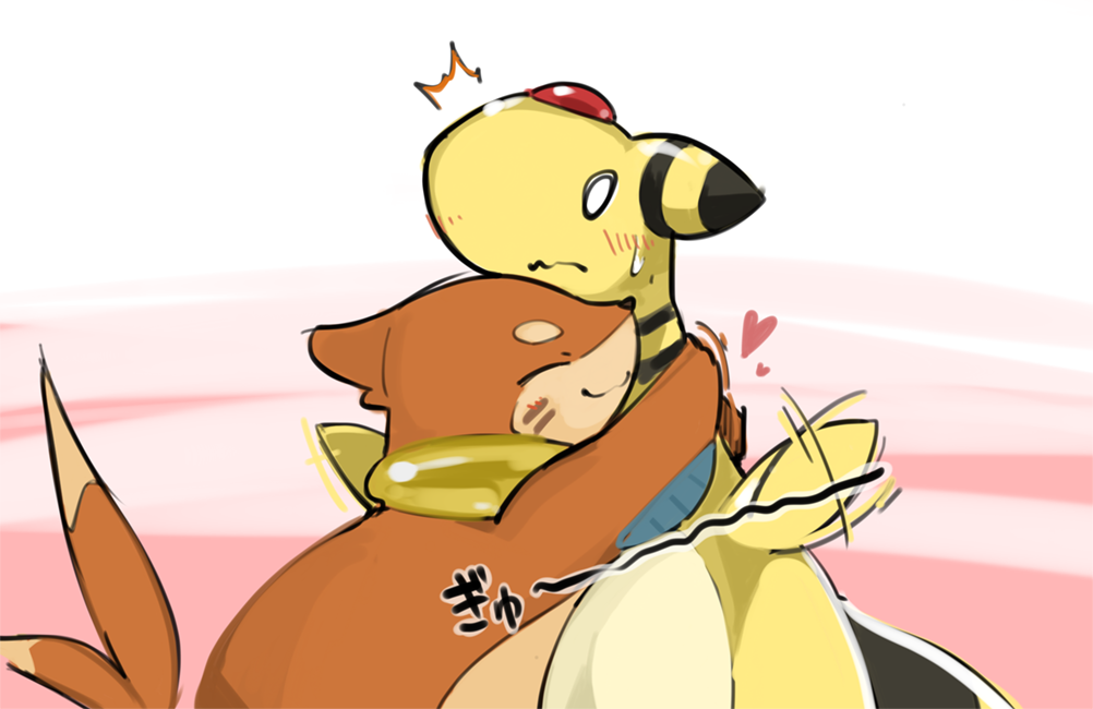 ampharos buizel duo hug japanese_text nintendo pok&eacute;mon pok&eacute;mon_mystery_dungeon surprise text video_games yatosuke