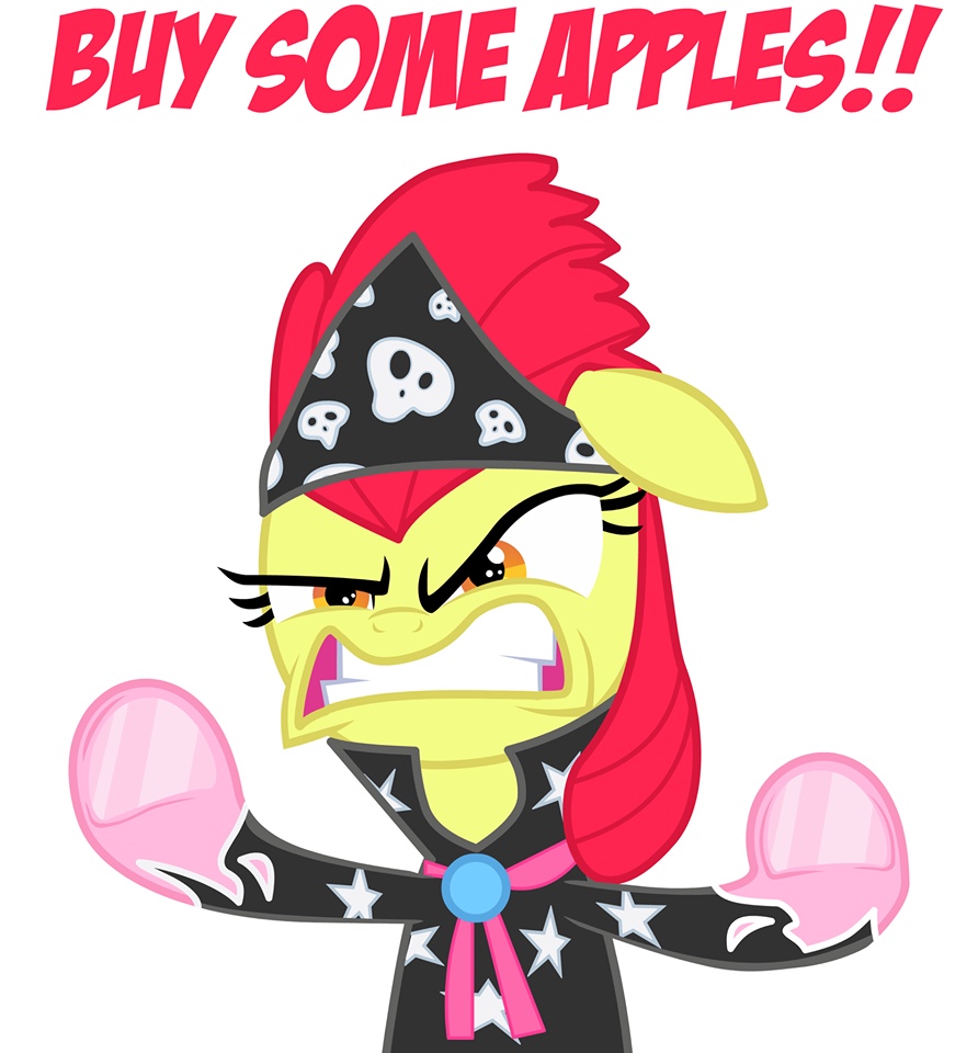 angry apple_bloom_(mlp) bandanna clothing cub earth_pony equine female feral friendship_is_magic grimace hair horse mammal my_little_pony pony solo teeth text young
