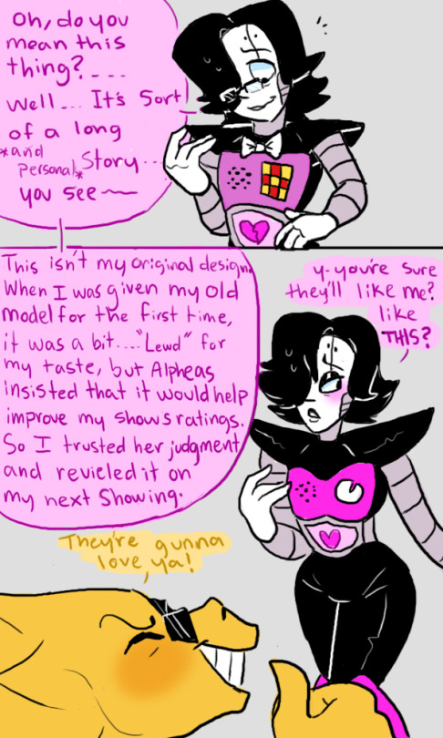 alphys anthro blush clothed clothing comic digital_media_(artwork) duo english_text eyewear glasses hair humanoid long_hair machine male mettaton monster nsfwshamecave open_mouth robot simple_background text undertale video_games