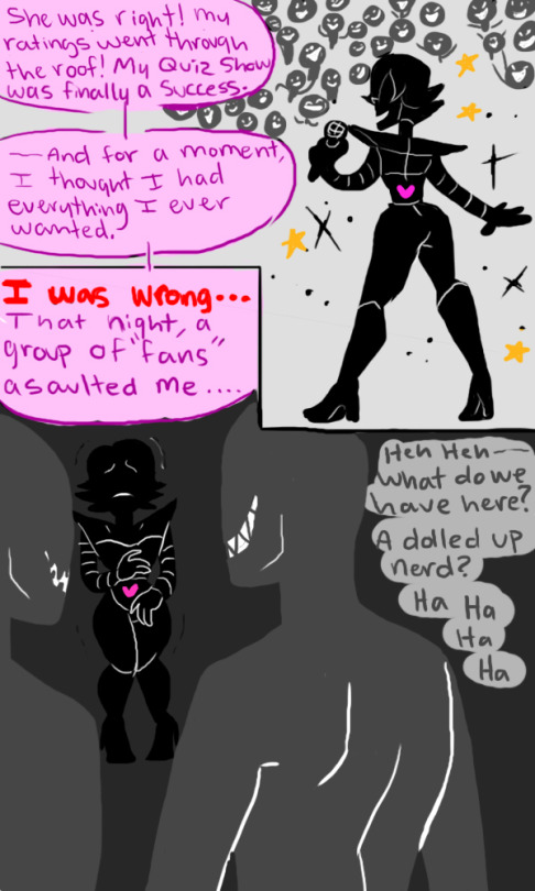 clothed clothing comic digital_media_(artwork) english_text flashback forced group hair humanoid imminent_rape long_hair machine male mettaton monster not_furry nsfwshamecave open_mouth rape robot solo_focus text undertale video_games