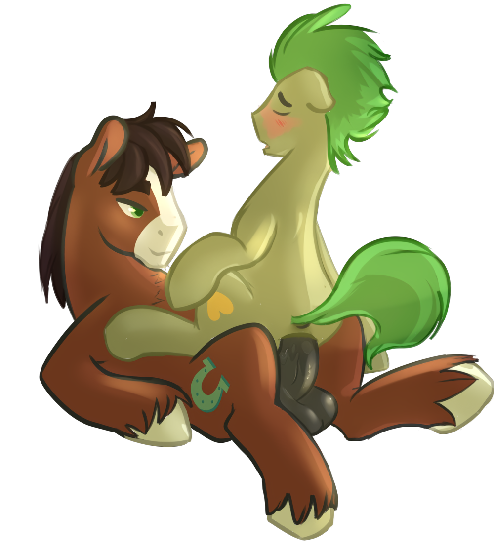 ambiguous_gender balls black_background blush brown_fur brown_hair duo earth_pony equine friendship_is_magic fur green_eyes green_hair hair hooves horse male male/ambiguous mammal my_little_pony on_top open_mouth penetration penis pony reverse_cowgirl_position sex simple_background size_difference troubleshoes_(mlp)