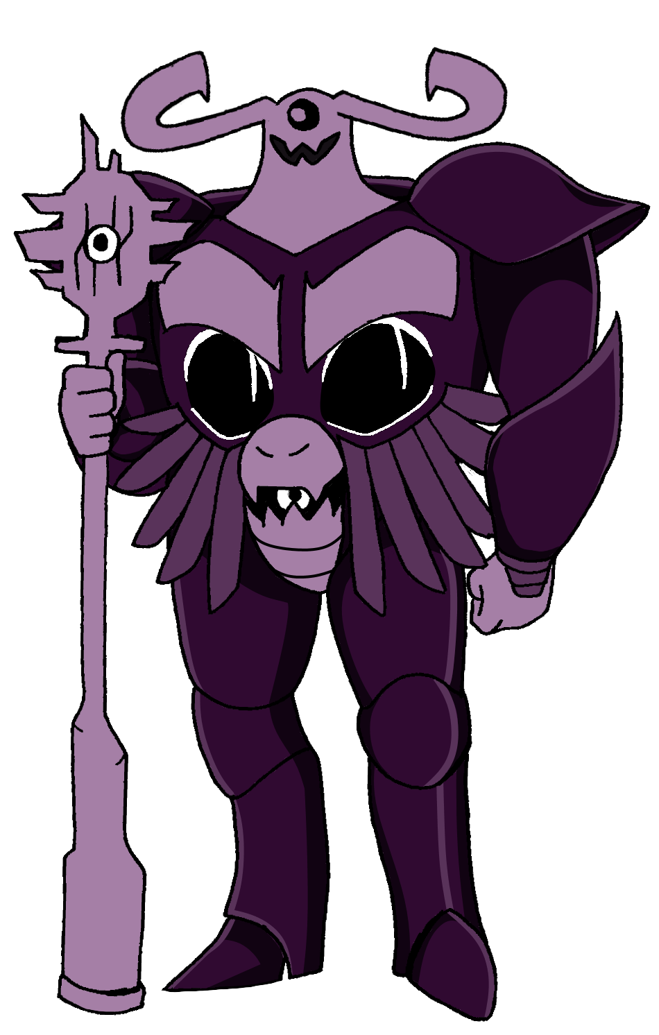 alpha_channel armor black_sclera female hi_res horn knight_knight mace melee_weapon monster multi_eye not_furry sharp_teeth smile solo standing teeth undertale video_games weapon wingedtank