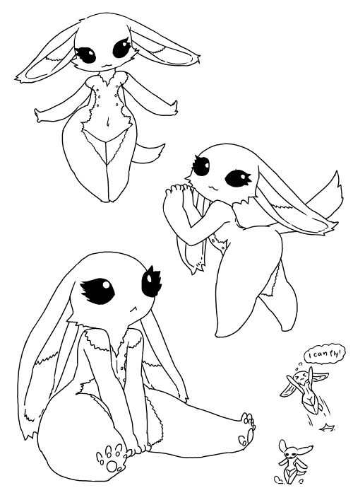 anthro black_and_white black_eyes english_text female lagomorph long_ears mammal monochrome multi_nipple navel nipples o-den rabbit sitting solo standing text thought_bubble wide_hips