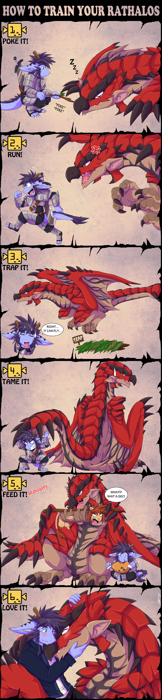 anger_vein anthro blush capcom clothing comic cyber-zai digital_media_(artwork) dragon duo_focus eating feral group hi_res how-to humor monster_hunter rathalos sleeping text time_lapse video_games vore wings wyvern