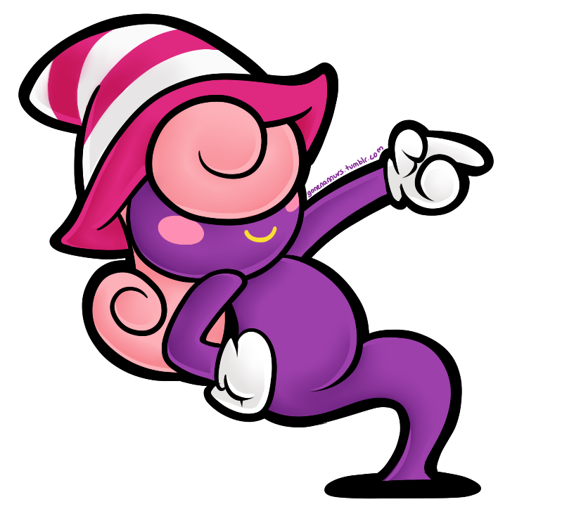 alpha_channel ambiguous_gender blush clothing gloves gonenannurs hair hand_on_hip hat mario_bros nintendo not_furry paper_mario pink_hair pointing shadow_siren smile solo video_games vivian_(mario)