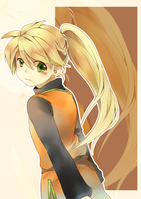 blonde_hair green_eyes long_hair looking_back pokemon pokemon_special ponytail solo tachiuo_(arines) yellow_(pokemon)