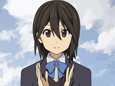 animated animated_gif clapping drawfag inaba_himeko kokoro_connect lowres neon_genesis_evangelion parody solo source_request upper_body