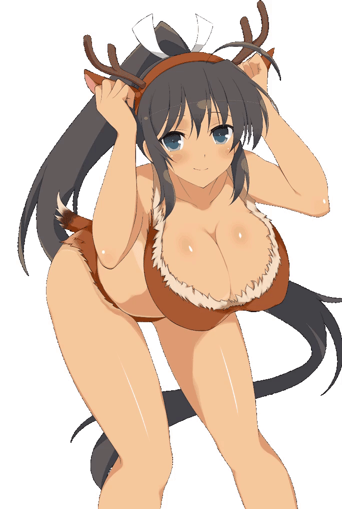 1girl animated animated_gif artist_request bounce bouncing_breasts breasts cleavage homura_(senran_kagura) huge_breasts senran_kagura solo tan