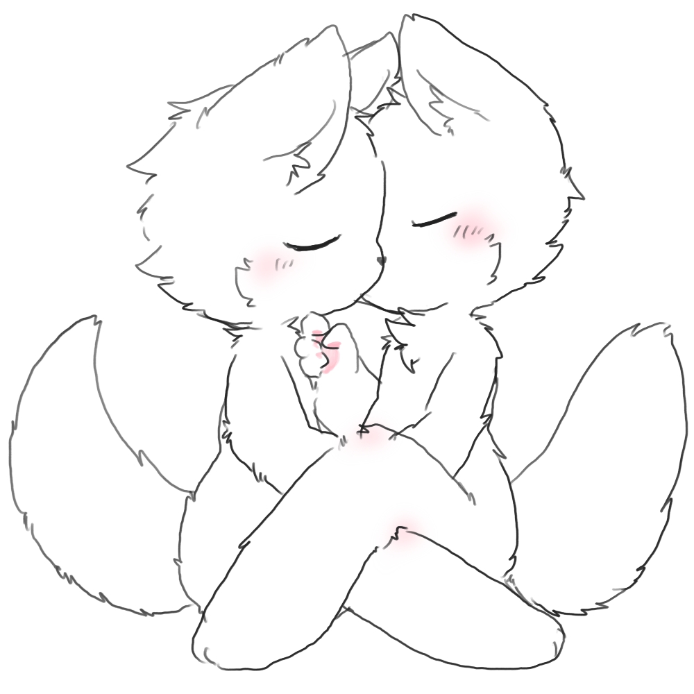 ambiguous_gender anthro blush canid canine canis changed_(video_game) chano cub digital_media_(artwork) duo fur kissing lin_(changed) mammal paws sitting white_fur white_tail wolf young