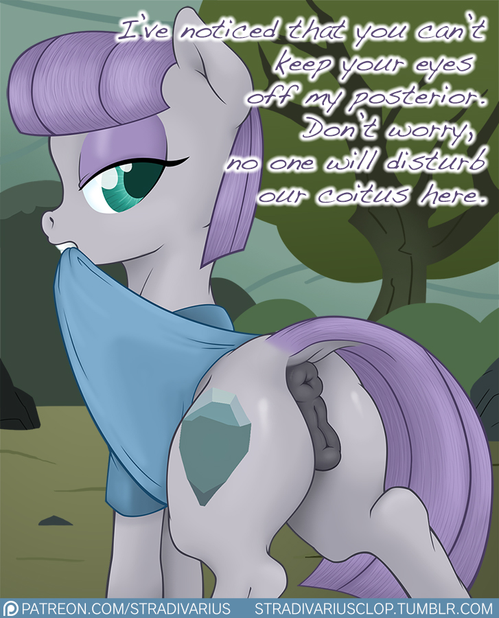 2016 anatomically_correct anatomically_correct_pussy animal_genitalia animal_pussy anus butt clothing cutie_mark dialogue earth_pony english_text equine equine_pussy female feral friendship_is_magic hair half-closed_eyes horse mammal maud_pie_(mlp) my_little_pony outside patreon pony purple_hair pussy solo stradivarius text tree