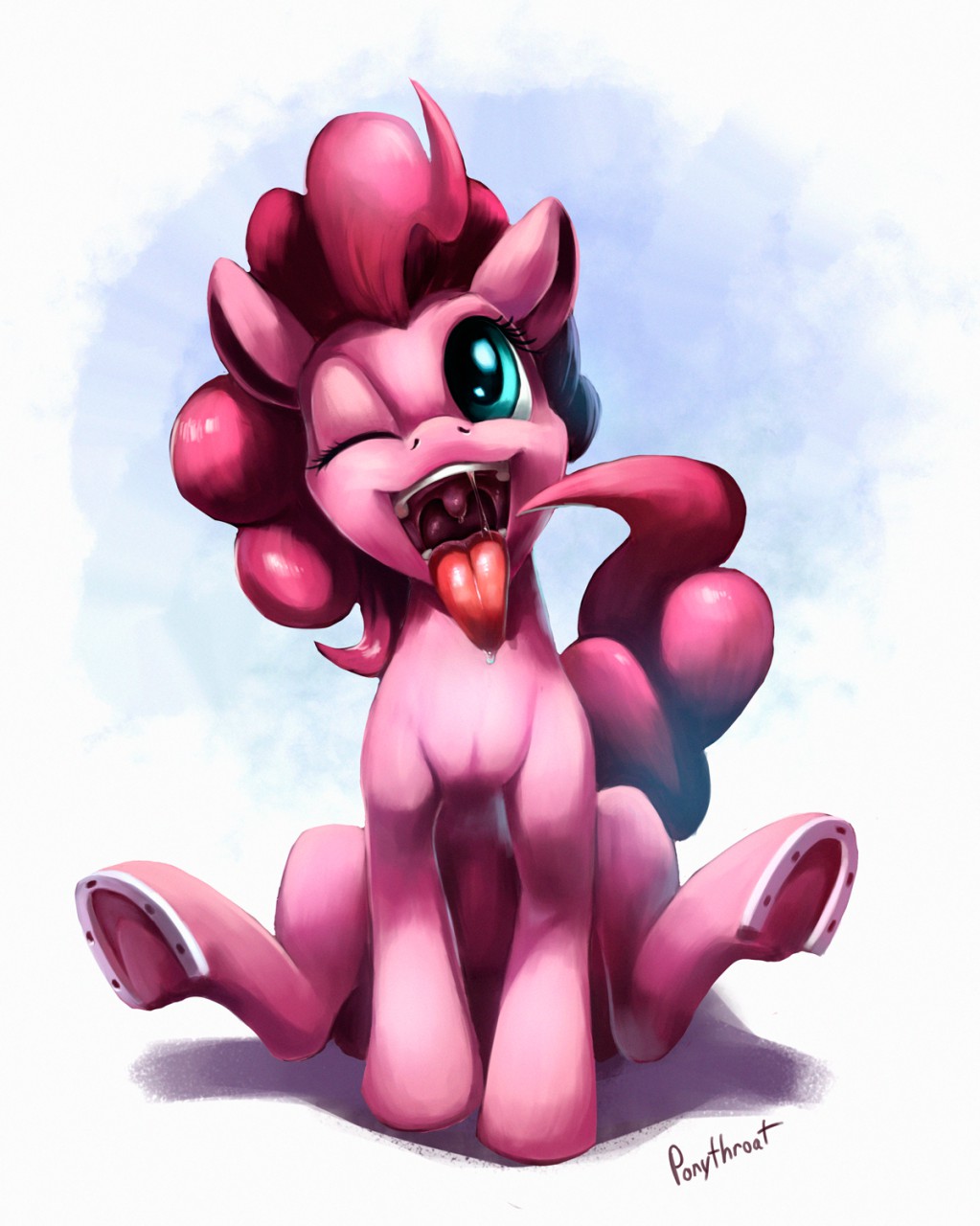 2016 earth_pony equine female feral friendship_is_magic hair hi_res hooves horse long_hair mammal my_little_pony one_eye_closed open_mouth pink_hair pinkie_pie_(mlp) pony ponythroat saliva simple_background solo tongue underhoof white_background