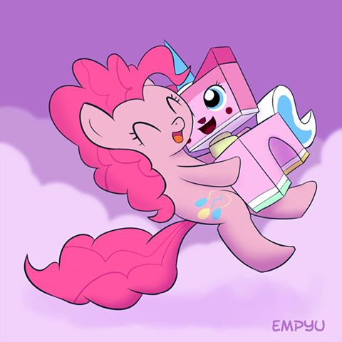 2016 blue_eyes cat cloud crossover cutie_mark duo earth_pony empyu equine eyes_closed feline female feral friendship_is_magic fur hair happy horn horse hug hybrid lego low_res mammal my_little_pony open_mouth pink_hair pinkie_pie_(mlp) pony the_lego_movie unikitty