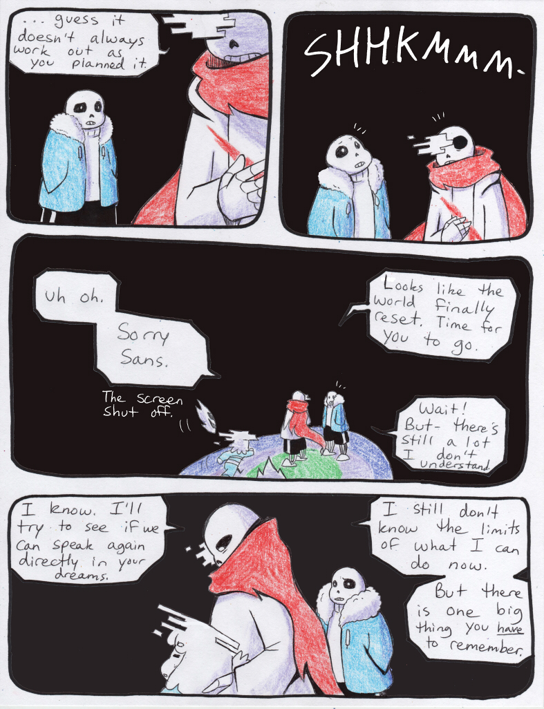 aftertale animated_skeleton blood bone clothed clothing comic dialogue english_text gaster_blaster group hair human loverofpiggies male mammal protagonist_(undertale) sans_(undertale) skeleton text undead undertale video_games wounded
