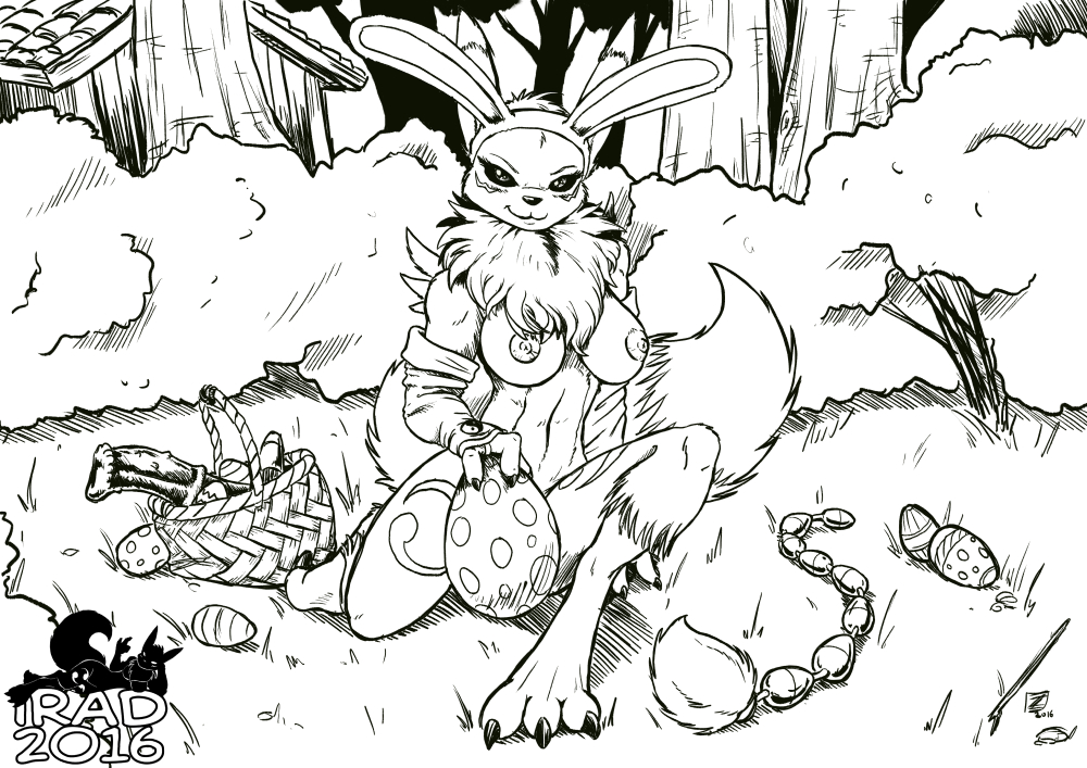2016 anal_beads anthro black_and_white black_sclera breasts chest_tuft digimon dildo easter egg female forest holidays looking_at_viewer monochrome nude renamon s-nina sex_toy solo tree tuft
