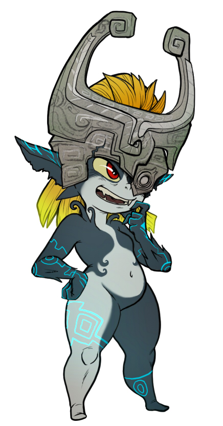 belly fangs female imp midna navel nintendo pointy_ears red_eyes solo the_legend_of_zelda thick_thighs twilight_princess unknown_artist video_games