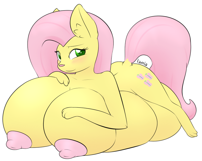 2016 areola big_breasts breasts canine cutie_mark female fluttershy_(mlp) fox friendship_is_magic green_eyes hair huge_breasts hyper hyper_breasts lamiaaaa long_hair mammal multi_breast my_little_pony nipples pink_hair simple_background solo white_background