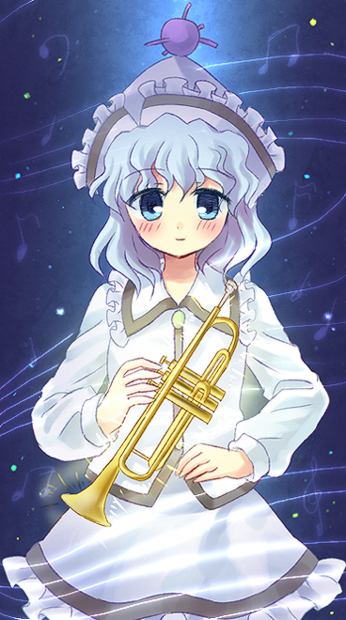 blue_eyes blue_hair hat instrument merlin_prismriver oimo solo touhou trumpet