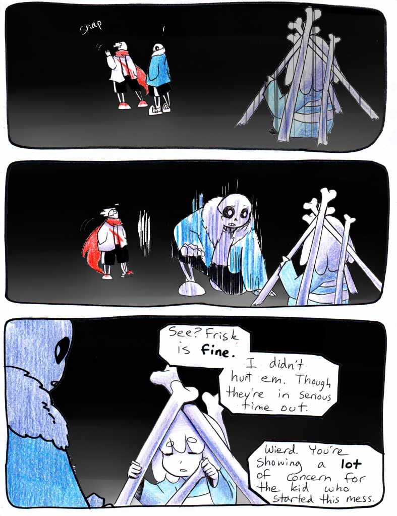 aftertale animated_skeleton blood bone clothed clothing comic dialogue english_text geno_sans_(aftertale)_(character) loverofpiggies male not_furry protagonist_(undertale) sans_(undertale) scarf skeleton text undead undertale video_games wounded
