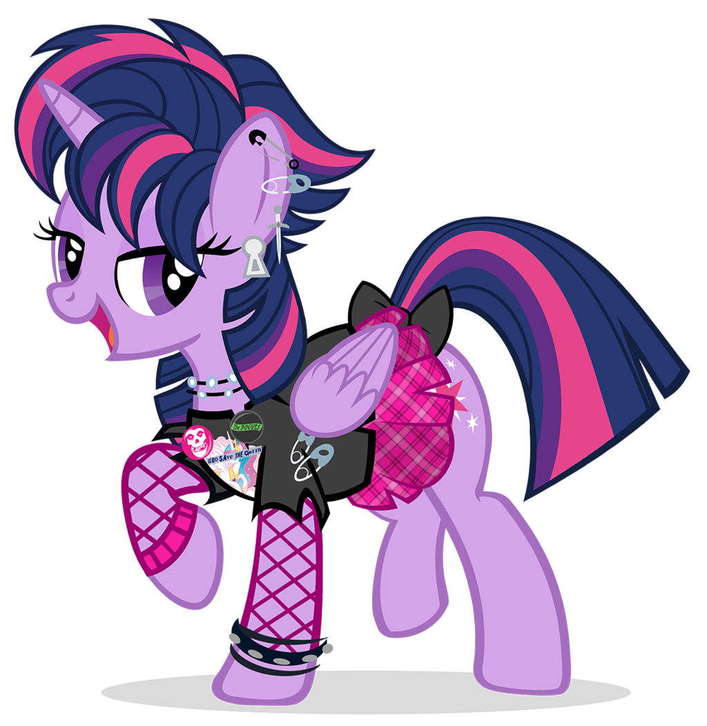 clothed clothing cutie_mark ear_piercing equine feathered_wings feathers female feral friendship_is_magic fur hair horn mammal multicolored_hair my_little_pony piercing pixelkitties punk purple_eyes purple_fur simple_background twilight_sparkle_(mlp) unicorn winged_unicorn wings