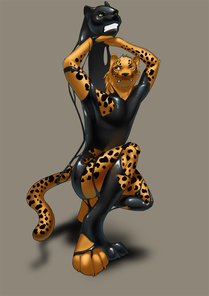 anthro digital_media_(artwork) feline goo jaguar latex_(artist) male mammal rubber shiny transformation