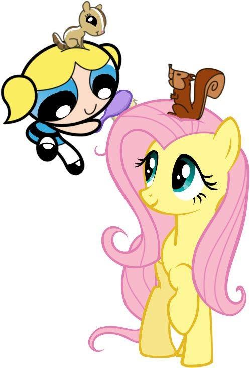 brush bubbles_(powerpuff_girls) chipmunk clothing crossover duo equine female feral fluttershy_(mlp) friendship_is_magic fur hair horse human mammal my_little_pony pegasus pink_hair pony powerpuff_girls rodent squirrel wings young