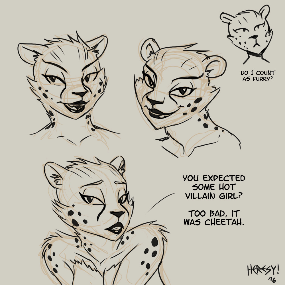 2016 anthro breasts cheetah cheetah_(character) dc_comics dialogue english_text feline female heresy_(artist) mammal monochrome smile text