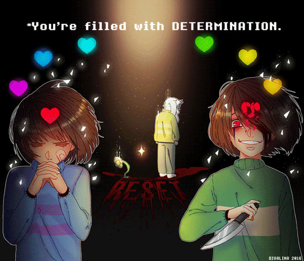 1boy 2016 androgynous animated animated_gif artist_name asriel_dreemurr bandaid bandaid_on_face barefoot blood blood_on_face bloody_clothes bloody_hands bloody_knife bloody_tears bloody_weapon broken_heart brown_hair chara_(undertale) closed_eyes divalina dust english evil_grin evil_smile eyes_closed flower flowey_(undertale) frisk_(undertale) glitch glowing grin hair_over_one_eye hands_clasped heart injury knife monster_boy pants red_eyes reverse_grip smile sparkle spoilers spotlight striped striped_sweater sweater torn_clothes undertale upper_body weapon