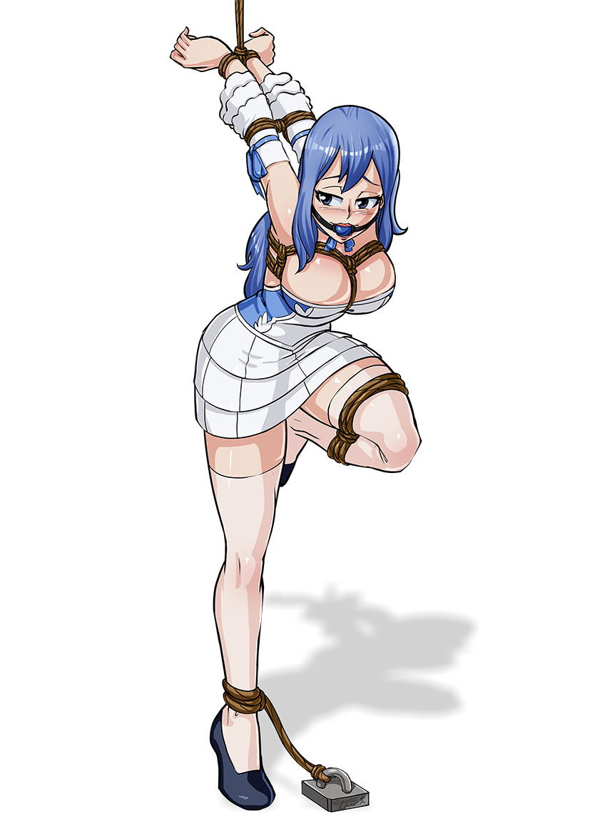 1girl bdsm blue_eyes blue_hair bondage breasts cleavage fairy_tail juvia_loxar long_hair sketchlanza solo