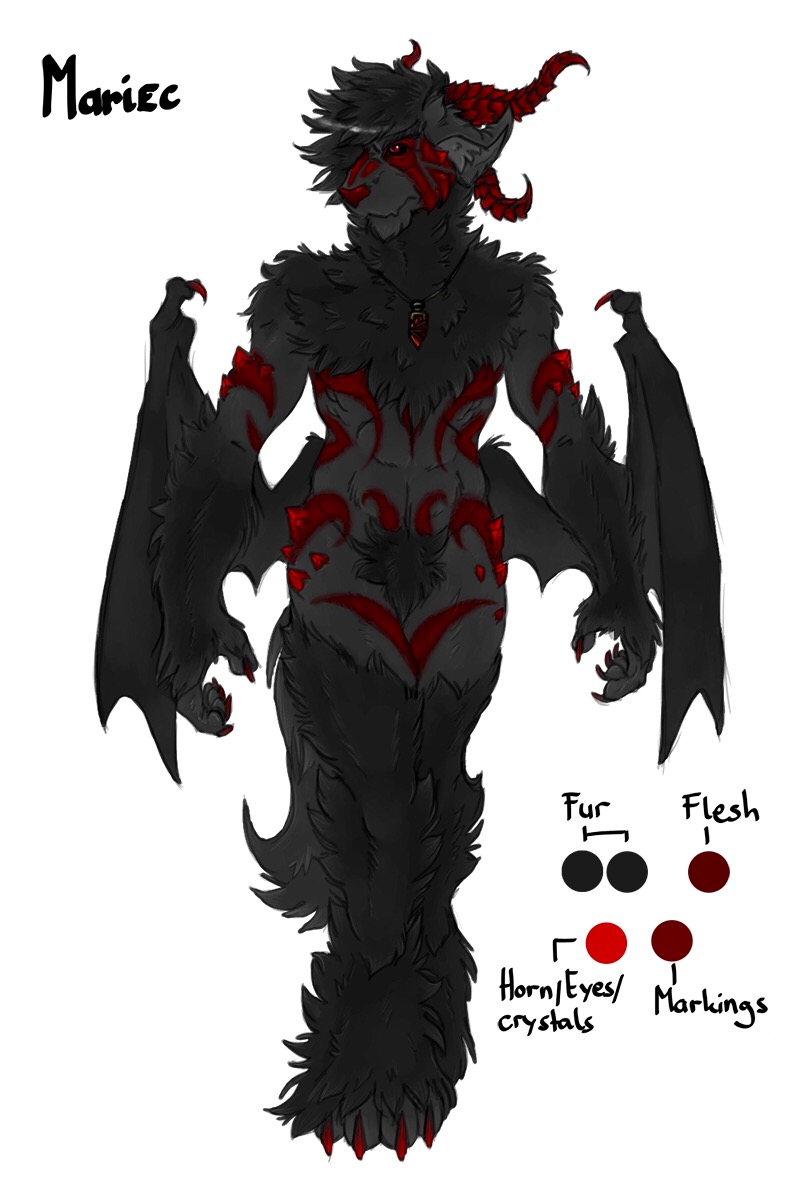 anthro black_fur canine claws crystal dark diregon fur hi_res horn male mammal mariec model_sheet pav simple_background standing white_background wings