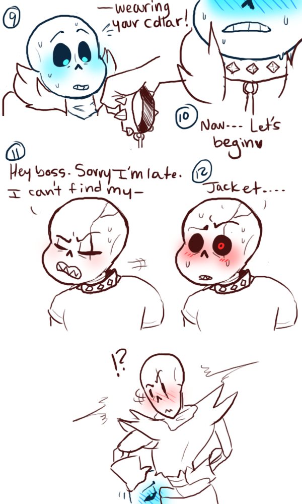 &lt;3 ... ?! animated_skeleton blue_eyes blush bone caught collar comic fontcest leash male male/male mistaken_identity nsfwshamecave papyrus_(undertale) red_eyes sans_(undertale) skeleton suggestive surprise sweat undead underfell underswap undertale video_games