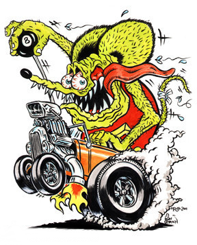 8_ball arthropod bulging_eyes burnout ed_'big_daddy'_roth ed_roth engine fire fly ford ford_motor_company high_speed hotrod insect low_res mammal open_mouth rat rat_fink rodent saliva sharp_teeth supercharger sweat teeth tire_smoke tongue