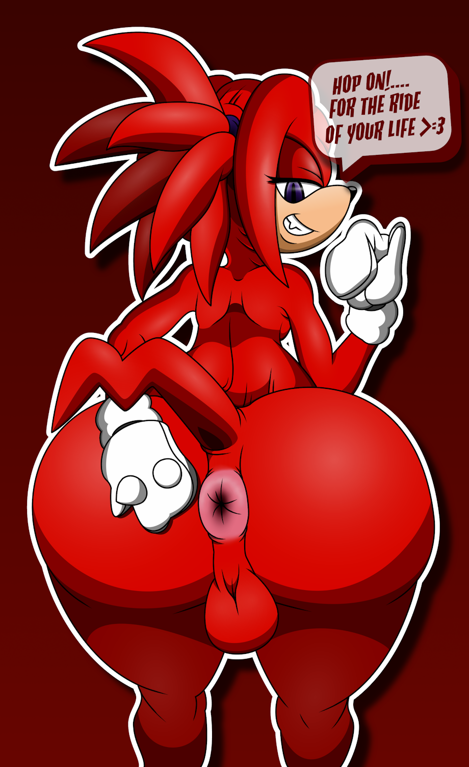 anal anthro anus backsack balls bedroom_eyes big_balls big_butt breasts butt clothing damian_hodge echidna girly gloves half-closed_eyes huge_butt hyper hyper_anus hyper_butt knuckles_the_echidna male mammal monotreme muscular nude presenting presenting_anus presenting_hindquarters seductive small_breasts solo sonic_(series) text wide_hips