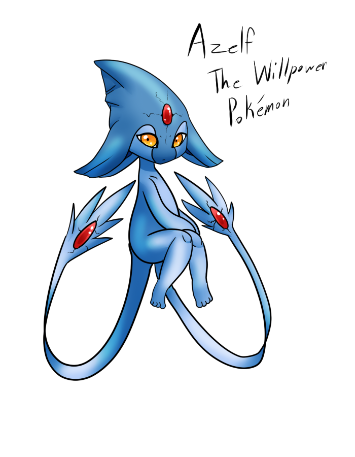 2016 alpha_channel azelf biped blue_hair blue_skin english_text feral gem hair legendary_pok&eacute;mon looking_at_viewer multi_tail nintendo nude orange_eyes pok&eacute;mon simple_background solo text transparent_background video_games yoshimister_(artist)