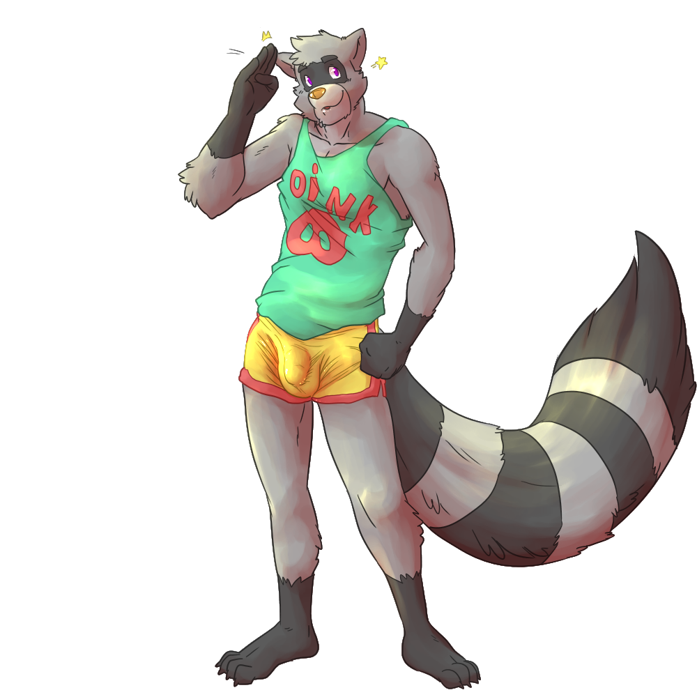 aidden anthro bulge clothing male mammal markwulfgar penis_outline raccoon shorts solo