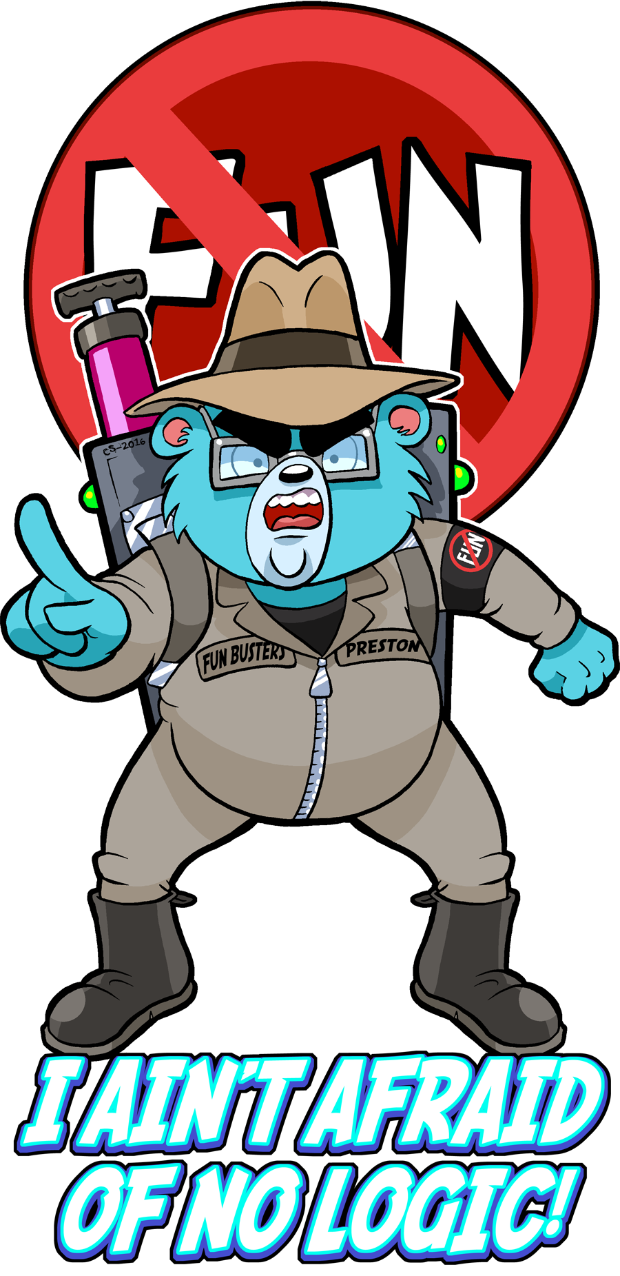 ! angry anthro bear black_eyes black_nose blue_fur boots clothed clothing curtsibling digital_media_(artwork) english_text eyebrows eyewear fedora footwear fur glasses hat jacket looking_at_viewer male mammal open_mouth pants slightly_chubby solo teeth text tom_preston tongue watermark white_sclera zipper